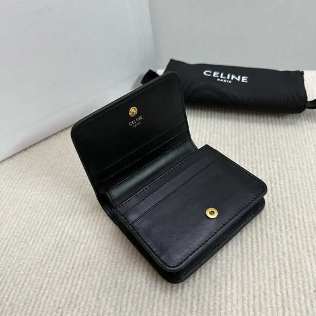 Celine TRIOMPHE COMPACT WALLET IN SHINY CALFSKIN 10K623 black&gold