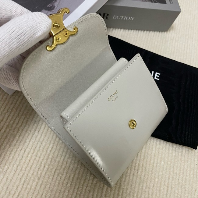 Celine TRIOMPHE COMPACT WALLET IN SHINY CALFSKIN 10K623 LIGHT STONE