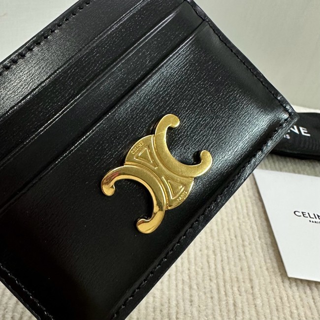 Celine CARD HOLDER TRIOMPHE IN SHINY CALFSKIN 10L833 black