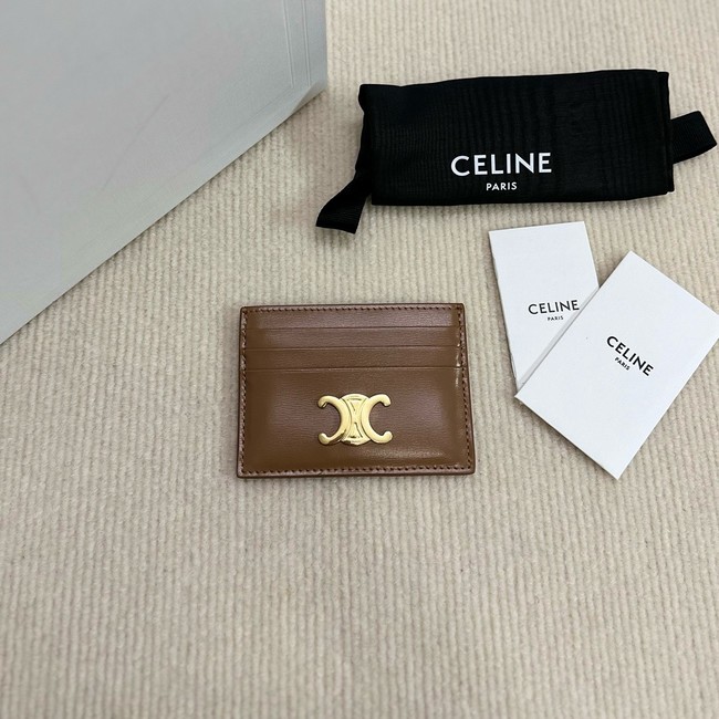 Celine CARD HOLDER TRIOMPHE IN SHINY CALFSKIN 10L833 tan