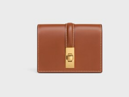 Celine CARD HOLDER WITH FLAP 16 IN SATINATED CALFSKIN 10M473 tan