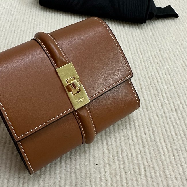 Celine CARD HOLDER WITH FLAP 16 IN SATINATED CALFSKIN 10M523 tan