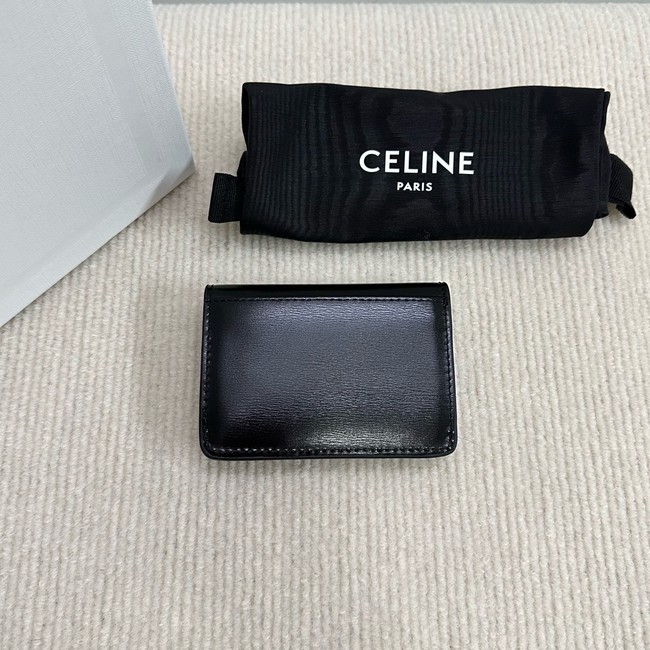 Celine CARD HOLDER WITH FLAP TRIOMPHE IN SHINY CALFSKIN 10I583 black&SILVER