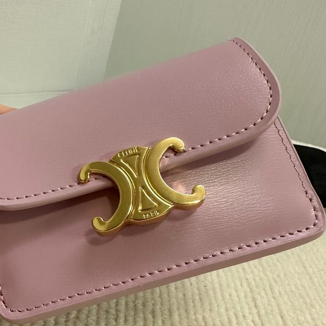 Celine CARD HOLDER WITH FLAP TRIOMPHE IN SHINY CALFSKIN 10I583 pink