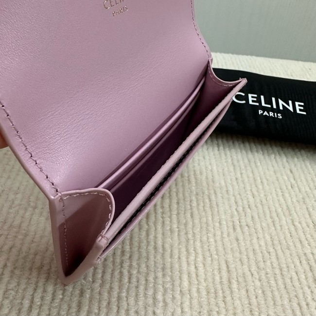 Celine CARD HOLDER WITH FLAP TRIOMPHE IN SHINY CALFSKIN 10I583 pink