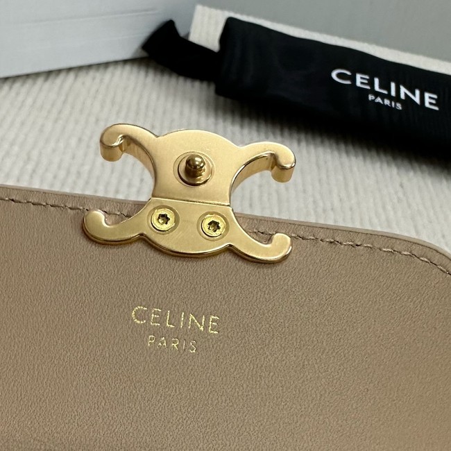 Celine CARD HOLDER WITH FLAP TRIOMPHE IN SHINY CALFSKIN 10I583 SMOKED BROWN
