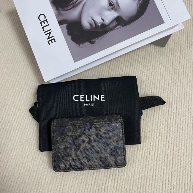 Celine CARD HOLDER WITH FLAP TRIOMPHE IN TRIOMPHE CANVAS 10I583 brown