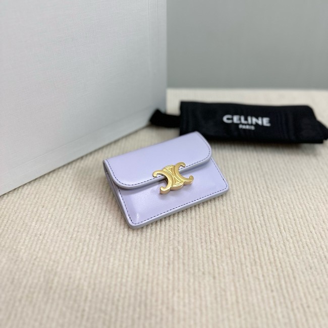 Celine CARD HOLDER WITH FLAP TRIOMPHE IN SHINY CALFSKIN 10I583 light Purple