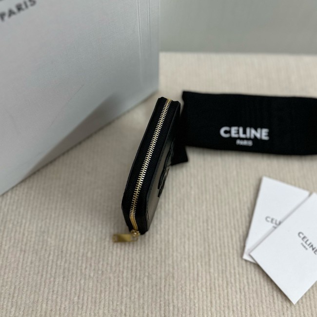 Celine COMPACT ZIPPED WALLET CUIR TRIOMPHE IN SMOOTH CALFSKIN 10K533 black