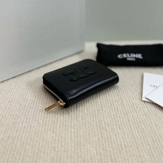 Celine COMPACT ZIPPED WALLET CUIR TRIOMPHE IN SMOOTH CALFSKIN 10K533 black
