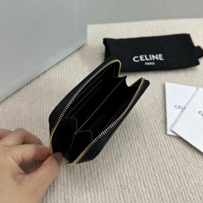 Celine COMPACT ZIPPED WALLET CUIR TRIOMPHE IN SMOOTH CALFSKIN 10K533 black