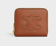Celine COMPACT ZIPPED WALLET CUIR TRIOMPHE IN SMOOTH CALFSKIN 10K533 tan