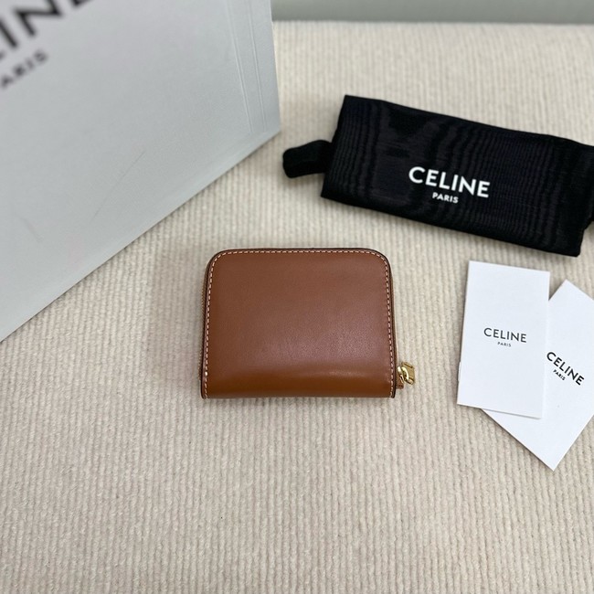 Celine COMPACT ZIPPED WALLET CUIR TRIOMPHE IN SMOOTH CALFSKIN 10K533 tan