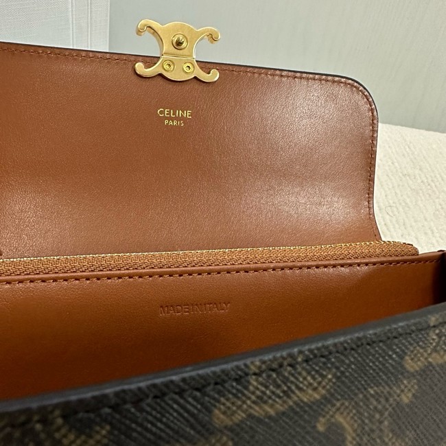 Celine LARGE WALLET TRIOMPHE IN TRIOMPHE CANVAS AND LAMBSKIN 10E313 TAN