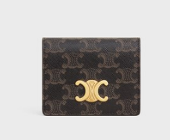 Celine TRIOMPHE BUSINESS CARD HOLDER IN TRIOMPHE CANVAS AND LAMBSKIN 10M122 TAN