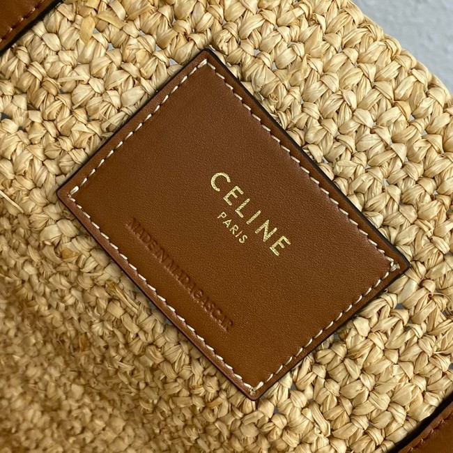 Celine MEDIUM SUPPLE CELINE CLASSIC PANIER IN RAFFIA AND CALFSKIN 114342 TAN