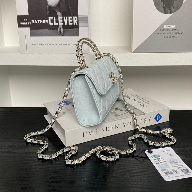 Chanel MINI FLAP BAG CLUTCH WITH CHAIN Gold-Tone Metal AP3238 light blue