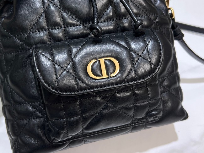 Small Dior Caro Bucket Bag Black Macrocannage Lambskin M3372UNOZ 