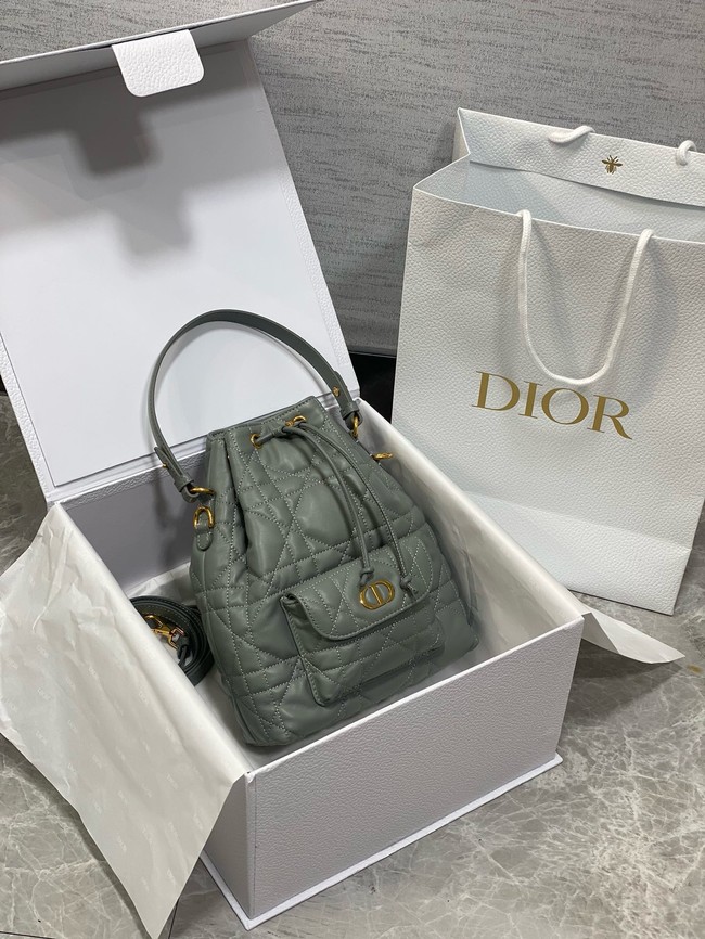Small Dior Caro Bucket Bag Macrocannage Lambskin M3372 gray