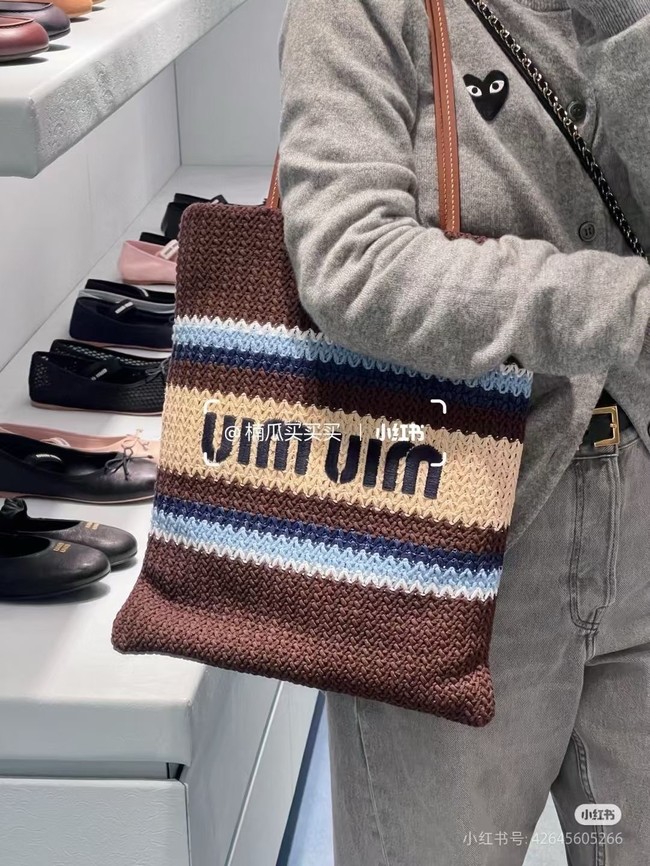 miumiu Raffia effect woven tote bag 5BG248-4