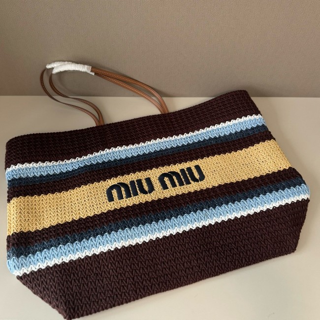 miumiu Raffia effect woven tote bag 5GB228-1