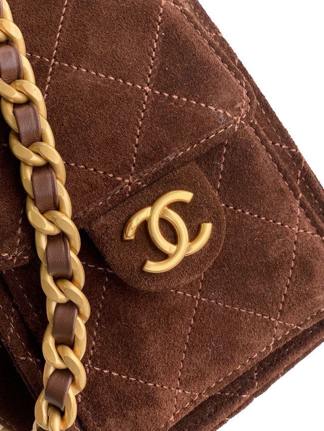 CHANEL 25 MINI HANDBAG Suede AS5631 dark brown
