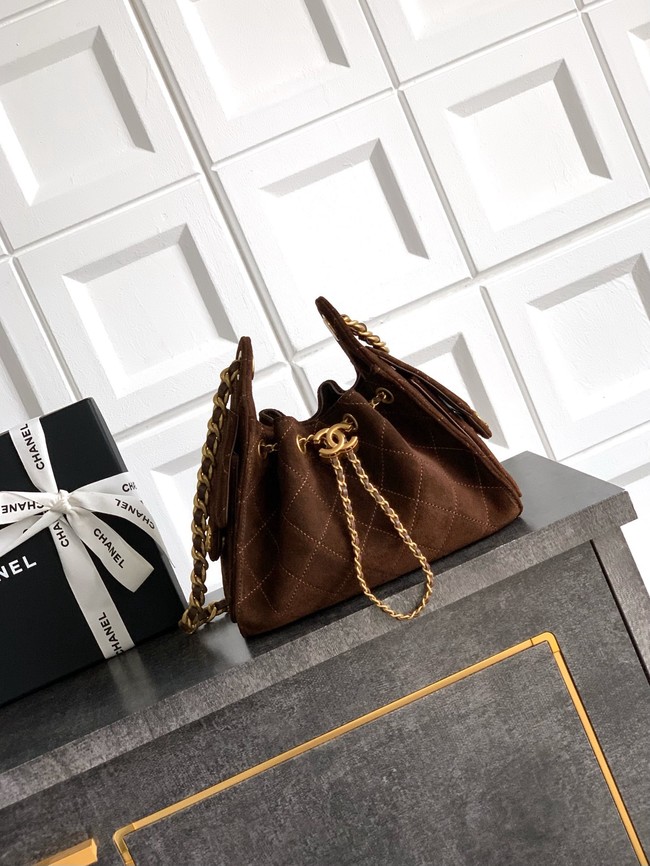 CHANEL 25 MINI HANDBAG Suede AS5631 dark brown