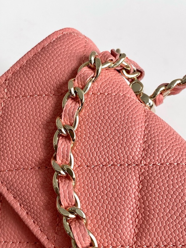 Chanel MINI FLAP BAG CLUTCH WITH CHAIN Gold-Tone Metal AP3238 Peach blossom pink