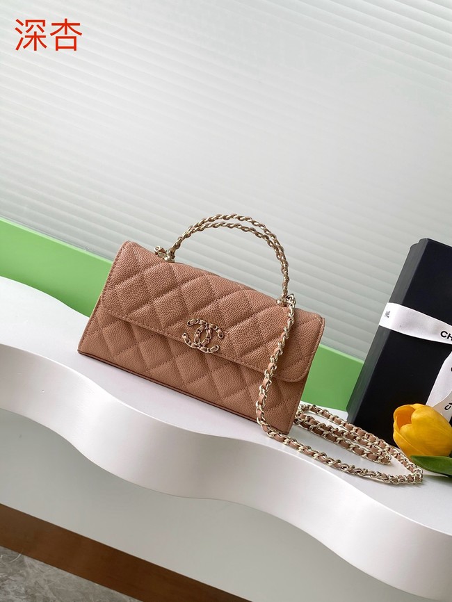 Chanel MINI FLAP BAG CLUTCH WITH CHAIN Gold-Tone Metal AP3238 brown