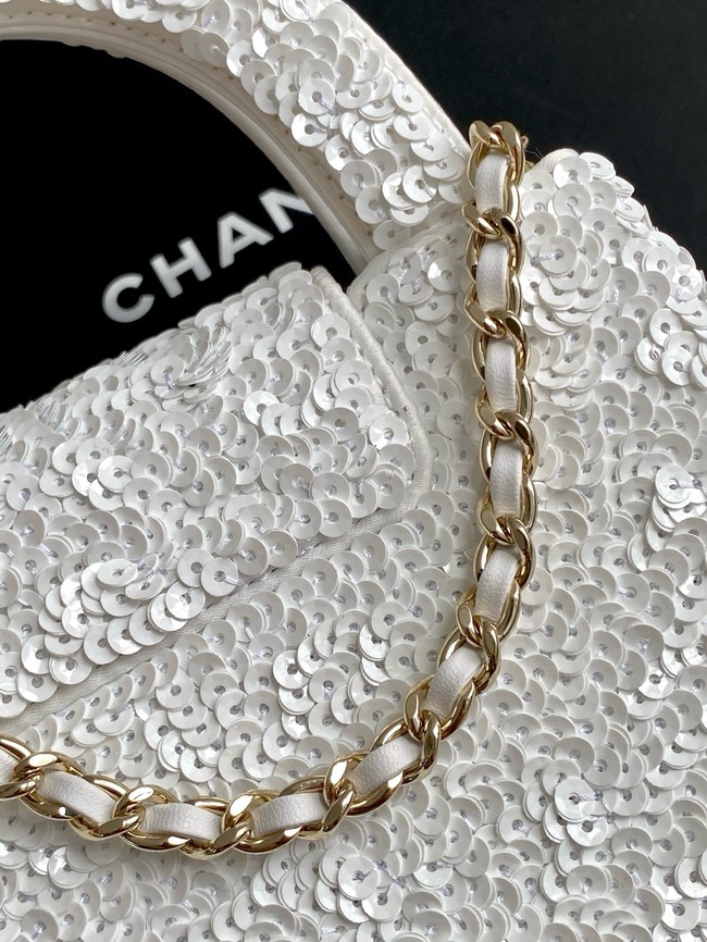 Chanel MINI SHOPPING BAG Fringed Sequins  AS4416 white
