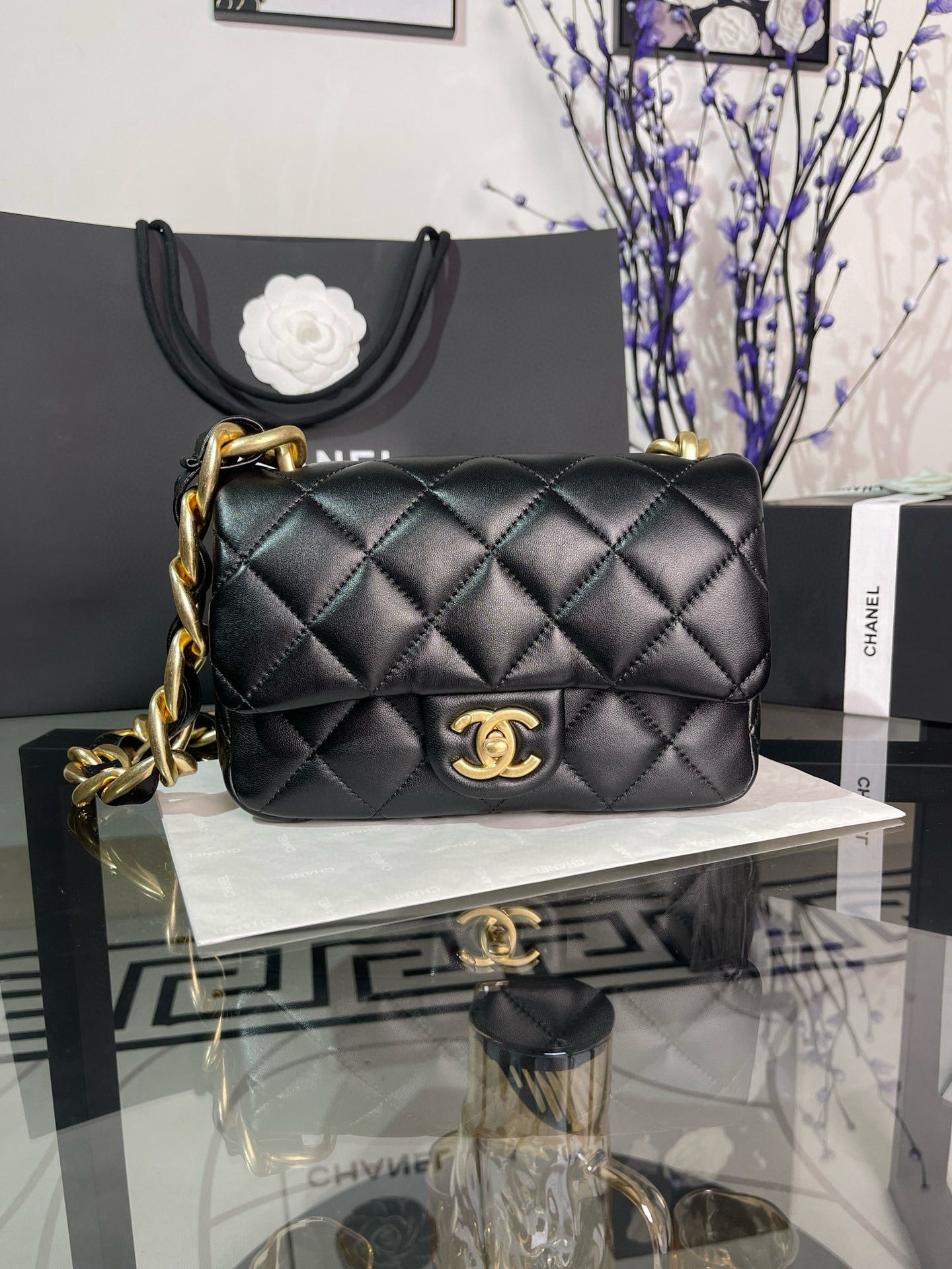 CHANEL SMALL FLAP ORIGINAL LEATHER BAG AS3214 Black