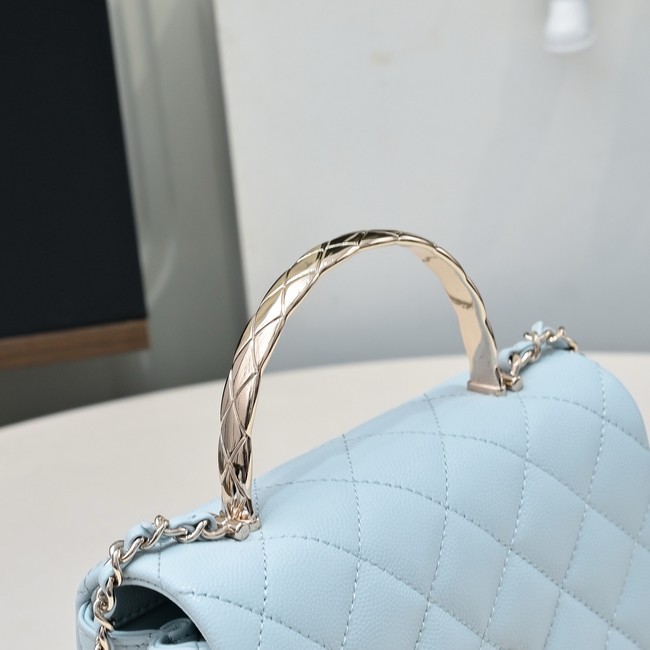 Chanel MINI FLAP BAG CLUTCH WITH CHAIN Gold-Tone Metal AS4591 light blue