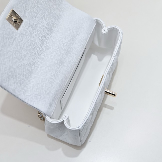 Chanel MINI FLAP BAG CLUTCH WITH CHAIN Gold-Tone Metal AS4591 white