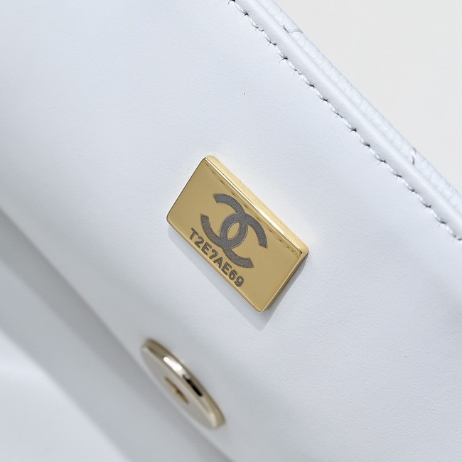 Chanel SMALL FLAP BAG CLUTCH WITH CHAIN Gold-Tone Metal AS5554 WHITE