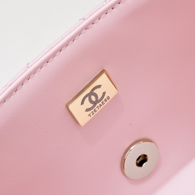 Chanel SMALL FLAP BAG CLUTCH WITH CHAIN Gold-Tone Metal AS5554 PINK