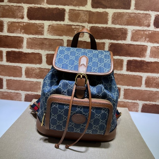 GUCCI Denim BACKPACK WITH INTERLOCKING G 674147 blue