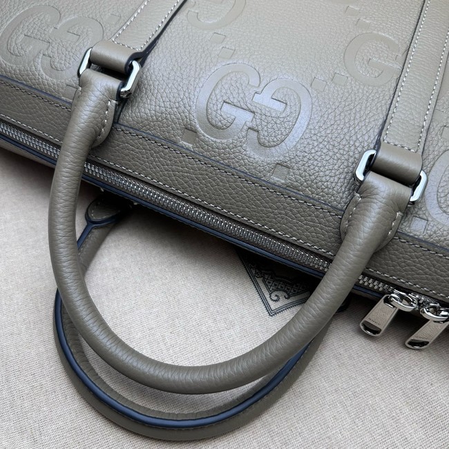 Gucci Jumbo GG Leather Briefcase 658573  gray