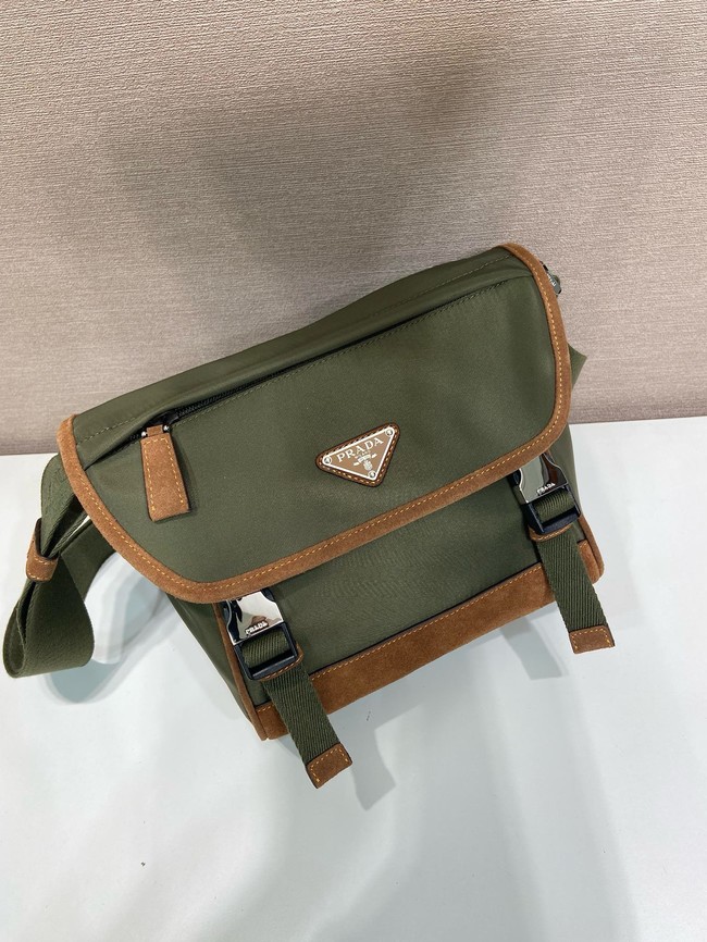 Prada Medium Re-Nylon and suede shoulder bag 2VD066 Musk Green