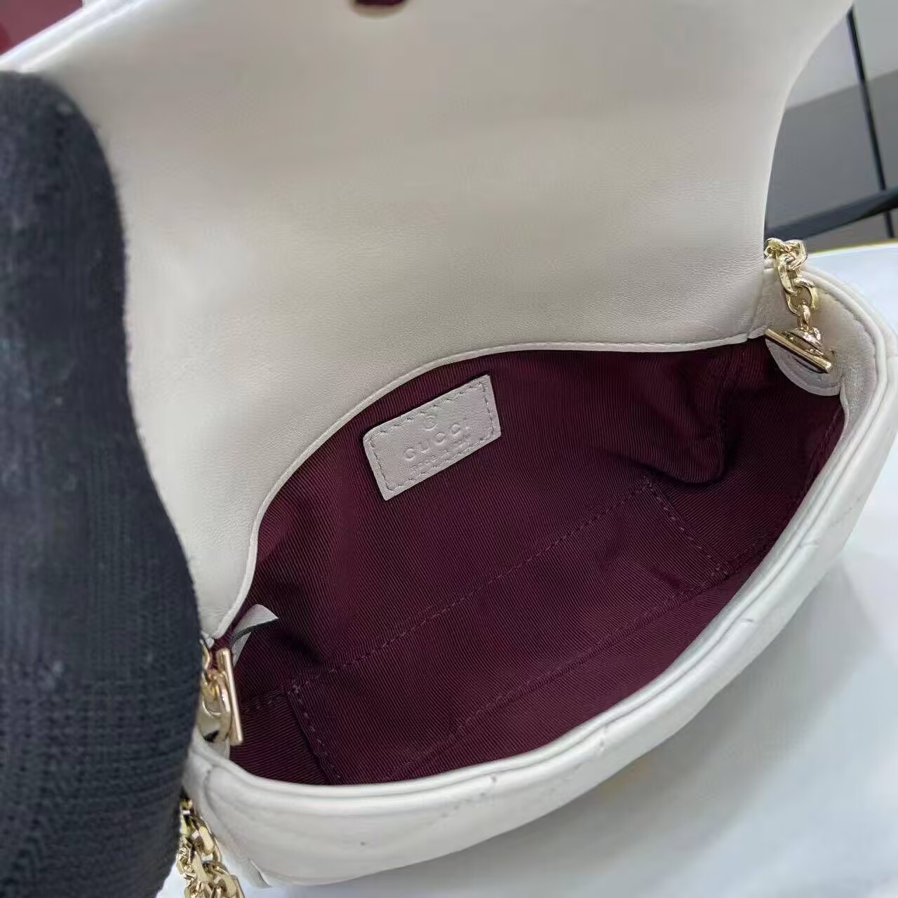 GUCCI GG MARMONT MINI SHOULDER BAG 841290 White&Light Gold-Tone GUCCI GG MARMONT MINI SHOULDER BAG 841290 White&Light Gold-Tone