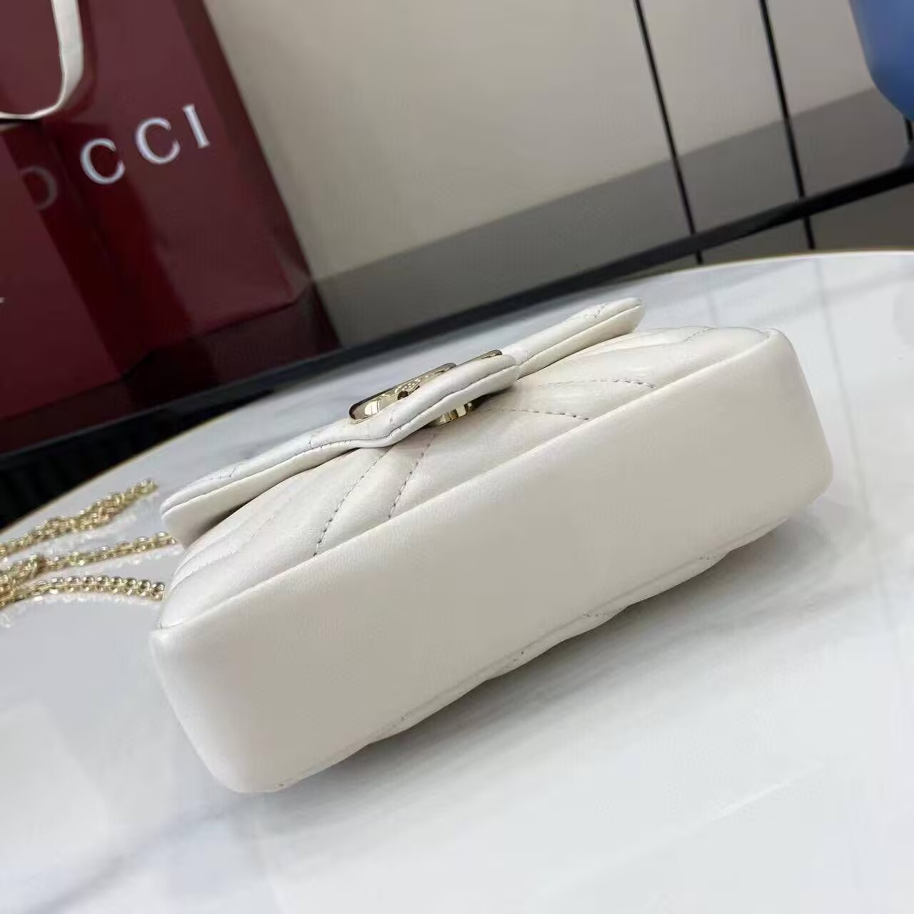 GUCCI GG MARMONT MINI SHOULDER BAG 841290 White&Light Gold-Tone GUCCI GG MARMONT MINI SHOULDER BAG 841290 White&Light Gold-Tone