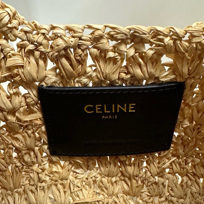 celine classic panier HOBO BAG IN Raffia and Calfskin 112772 NATURAL / BLACK