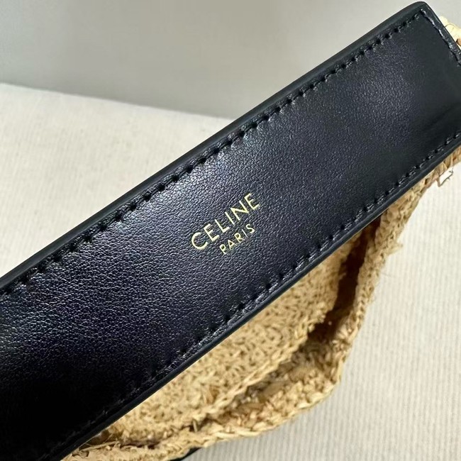 celine classic panier HOBO BAG IN Raffia and Calfskin 112772 NATURAL / BLACK