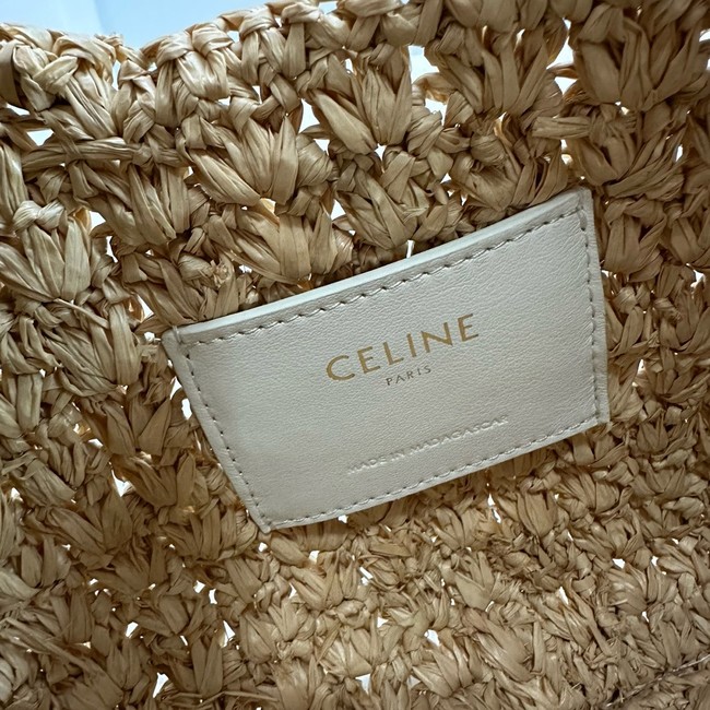 celine classic panier HOBO BAG IN Raffia and Calfskin 112772 NATURAL / WHITE