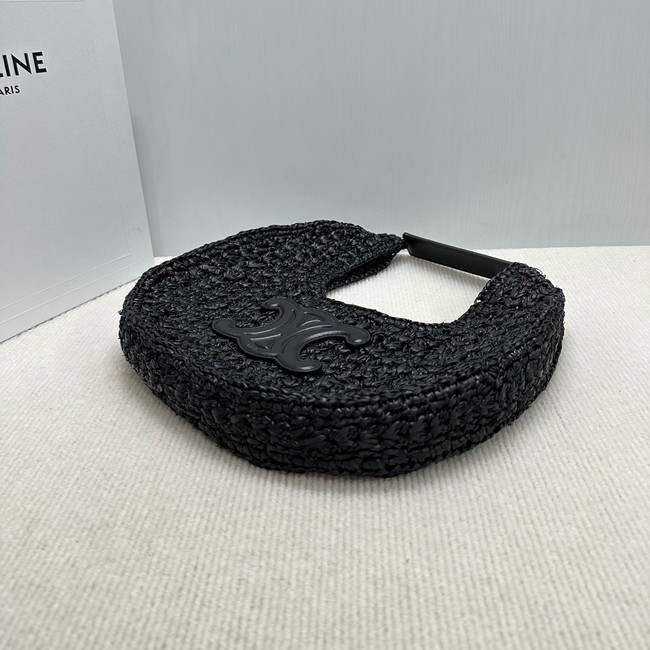 celine classic panier HOBO BAG IN Raffia and Calfskin 112772 black