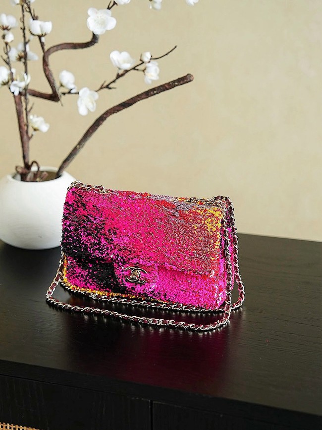 Chanel Fringed Sequins Flap Bag 24P 0888 pink