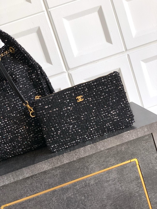 CHANEL 25 handbag Woolen tweed AS5311 black