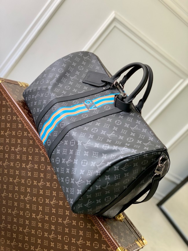 Louis Vuitton Keepall Bandouliere 55 M40605 black&blue