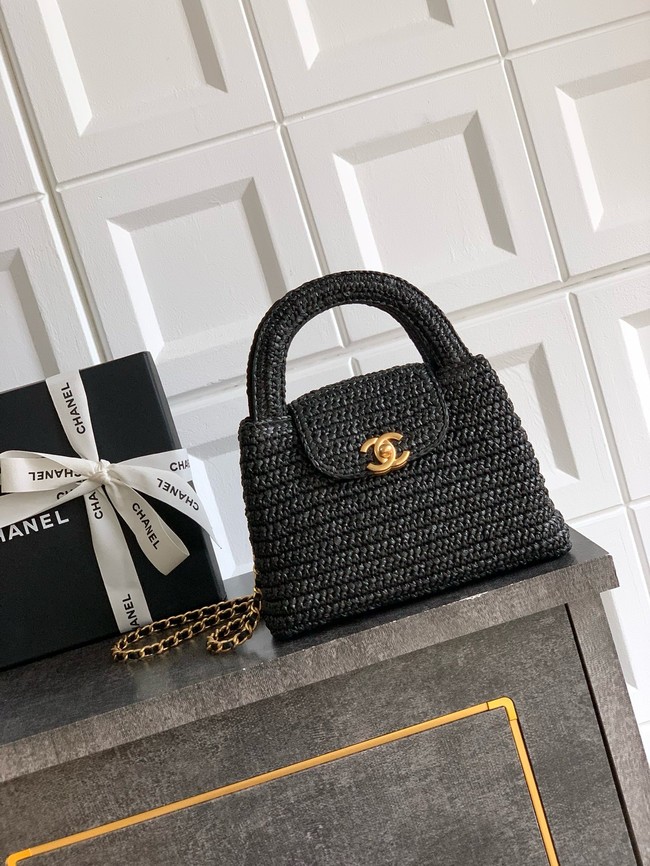 Chanel MINI Raffia SHOPPING BAG AS4416 black