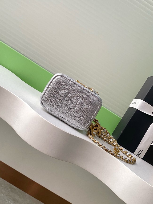 CHANEL Grained Calfskin Small Vanity with Chain AP3941 Silvery