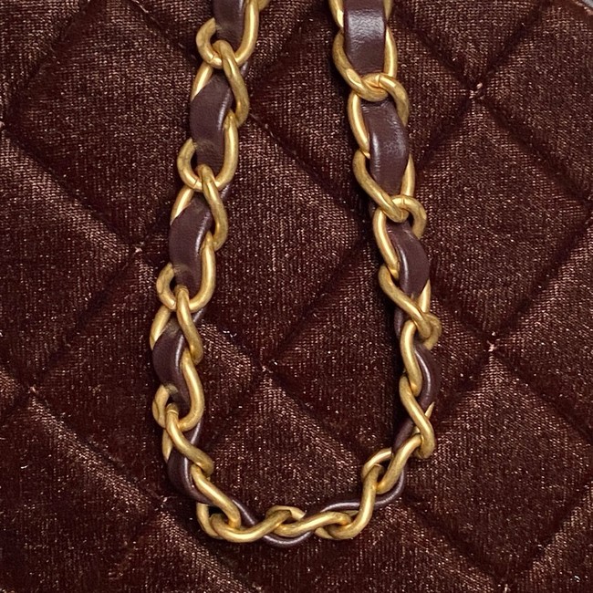 Chanel Velvet Mini Bowling Bag AS5572 Dark Brown